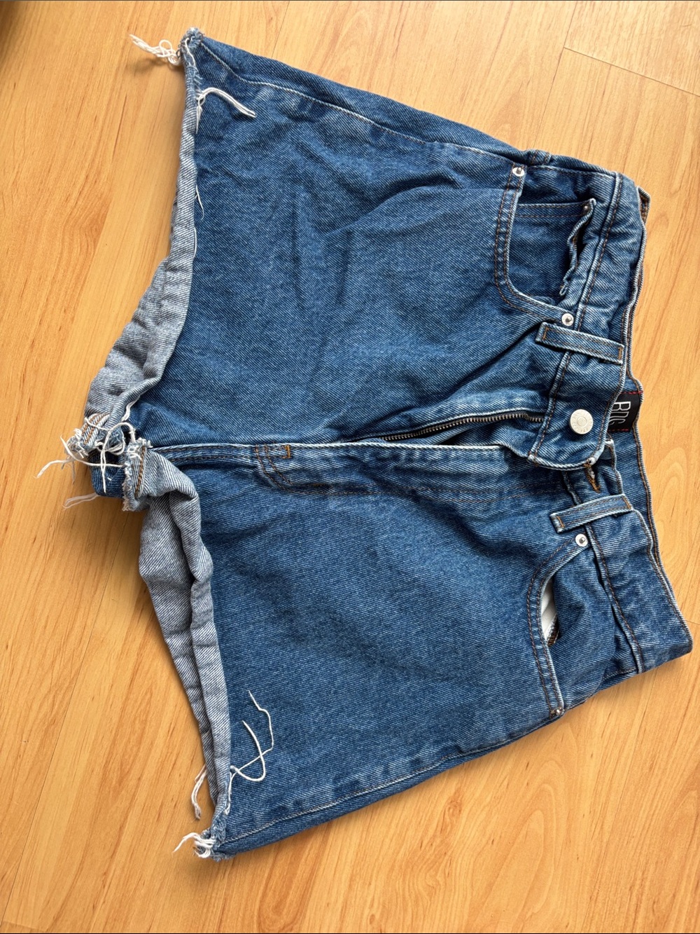 BDG Medium Blue High-Rise Raw-Hem Denim Shorts